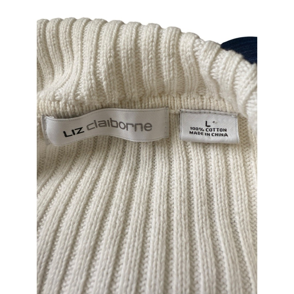 Liz Claiborne Striped Cable Knit Sweater L Coastal Grandmother Nautical Chic - Picture 5 of 12